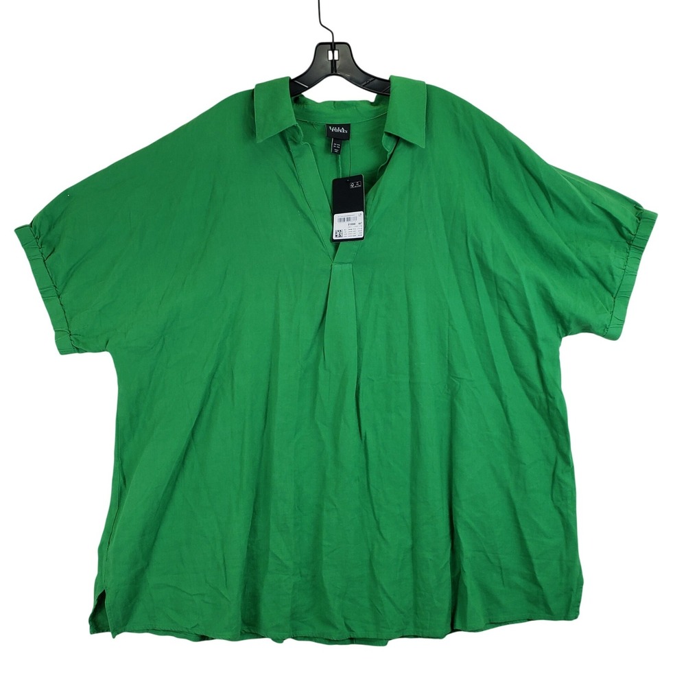 Ulla Popken Linen Tunic Top Women 24/26 Green Lagenlook Casual